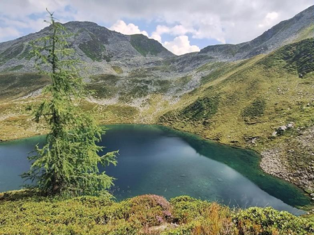 Steenachtige bergflank met puinhellingen en groene weiden – Zwölferkogel vanaf de Karalm, Wildkogel Arena